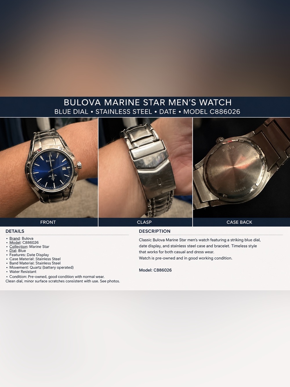 Bulova Marine Star Men’s Stainless Steel Watch – Blue Dial